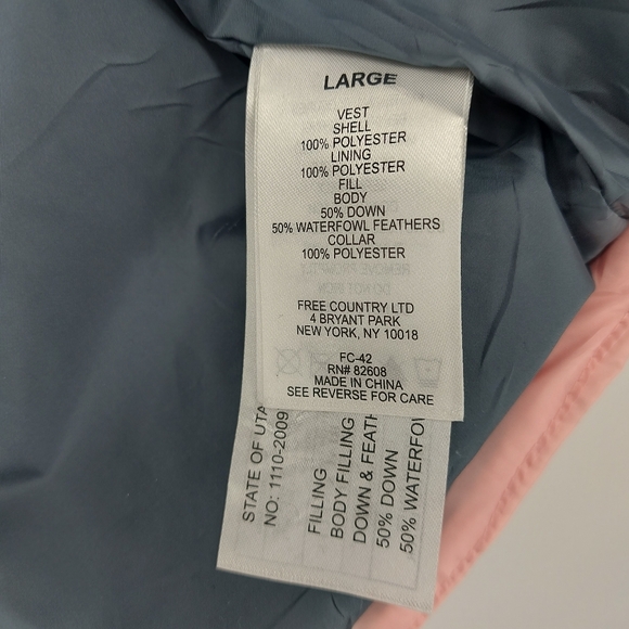 Free Country Downfilled Women's Pink Lightweight Quilted Vest Size Large - Picture 6 of 6